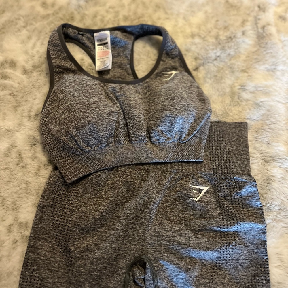 Gymshark Charcoal Activewear sports bra and biker shorts